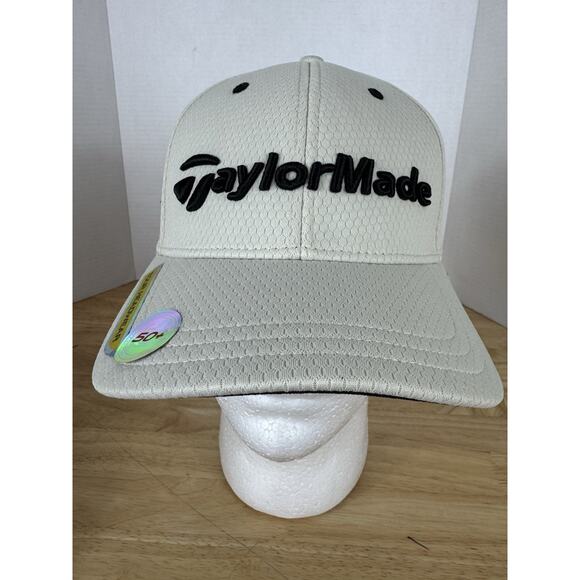 TaylorMade Adidas Golf Hat Cap Mens Stretch S/M R1 Lethal Spellout White UPF 50+ - Picture 1 of 7